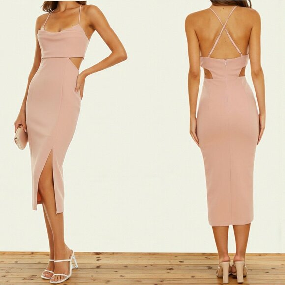 NWT Hello Molly Love Dust Side Cut Out Midi Dress Blush Small Event Party - Picture 1 of 9